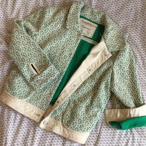 Anthropologie green denim jacket with lace overlay